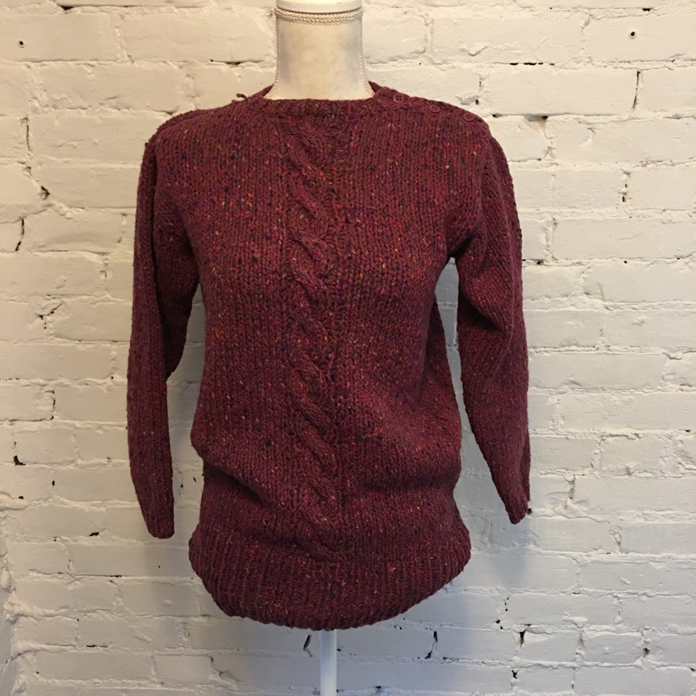 Perry Ellis vtg 80s hand knit sweater chunky weave pink size m